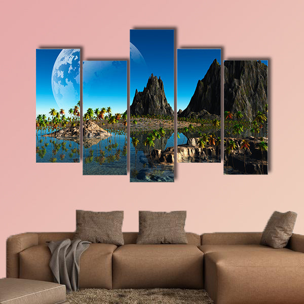 Colorful fantasy landscape multi panel canvas wall art
