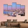 Aerial view of Valparaiso bay from Cerro Alegre Hill at sunset, Chile multi panel canvas wall art