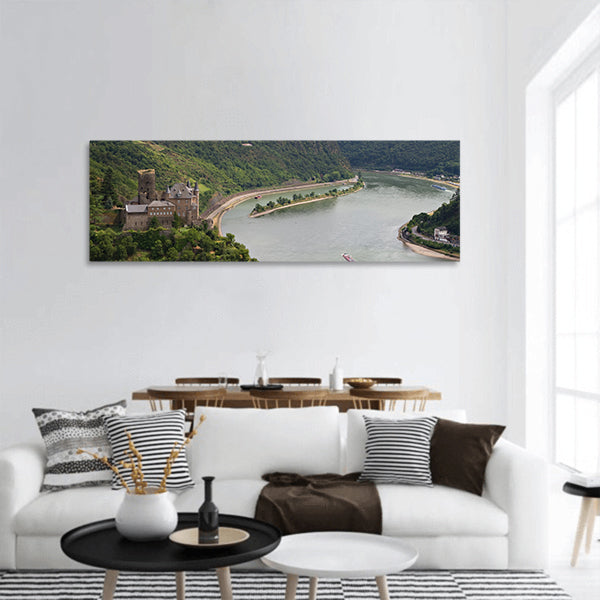 Burg Katz - Cat Castle with Lorelei rock St. Goarshausen panoramic canvas wall art