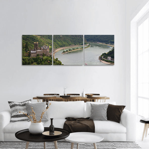Burg Katz - Cat Castle with Lorelei rock St. Goarshausen panoramic canvas wall art