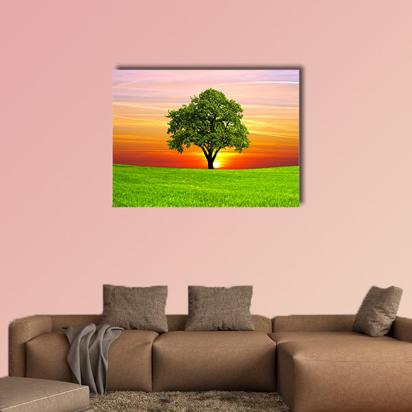 Tree on the field multi panel canvas wall art