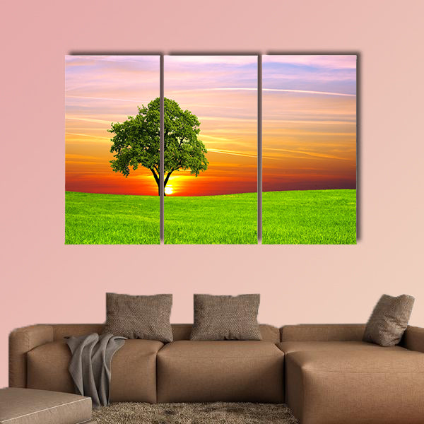 Tree on the field multi panel canvas wall art