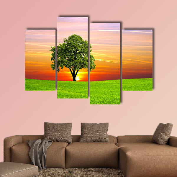 Tree on the field multi panel canvas wall art