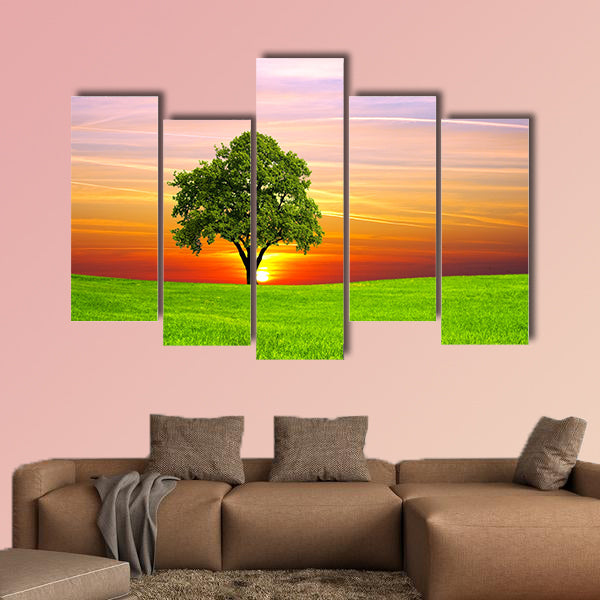 Tree on the field multi panel canvas wall art