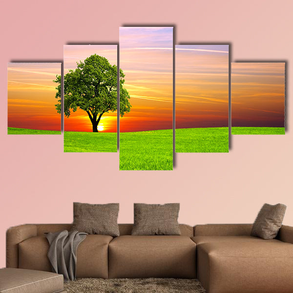 Tree on the field multi panel canvas wall art