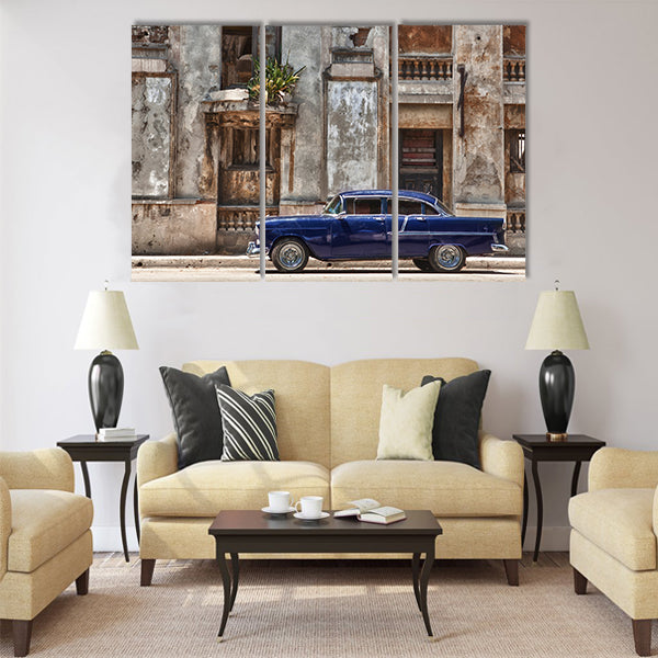 vintage car in Havana, Cuba Multi panel canvas wall art