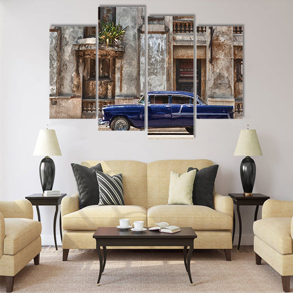 vintage car in Havana, Cuba Multi panel canvas wall art