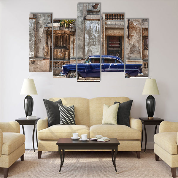 vintage car in Havana, Cuba Multi panel canvas wall art