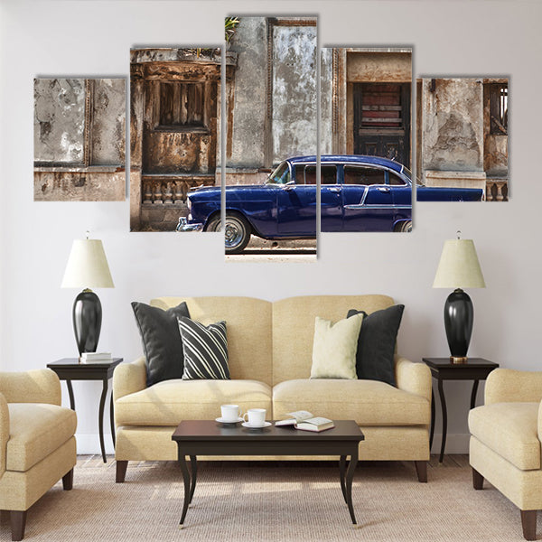 vintage car in Havana, Cuba Multi panel canvas wall art