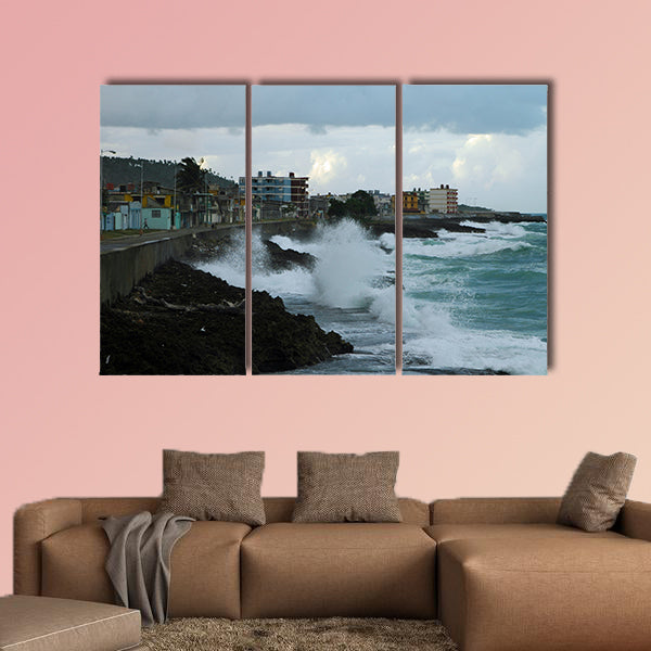 Coastline and cityscape of Baracoa on Cuba multi panel canvas wall art