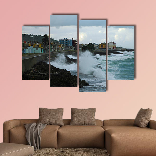 Coastline and cityscape of Baracoa on Cuba multi panel canvas wall art