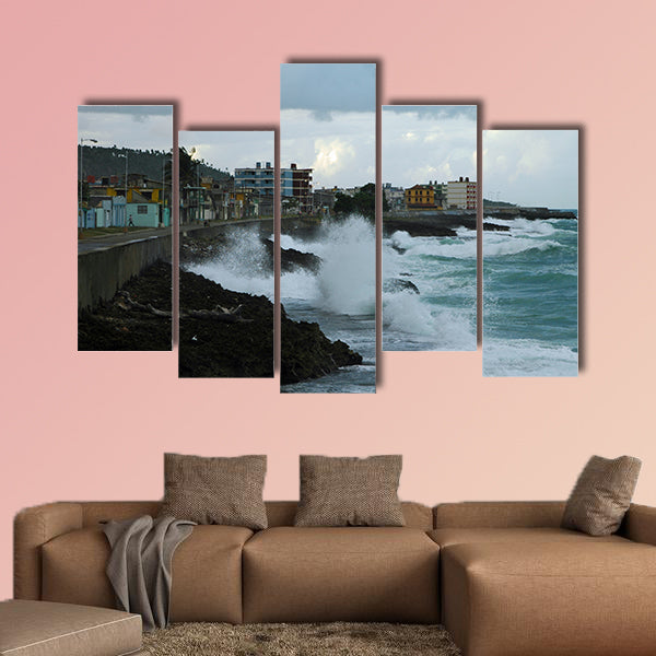Coastline and cityscape of Baracoa on Cuba multi panel canvas wall art