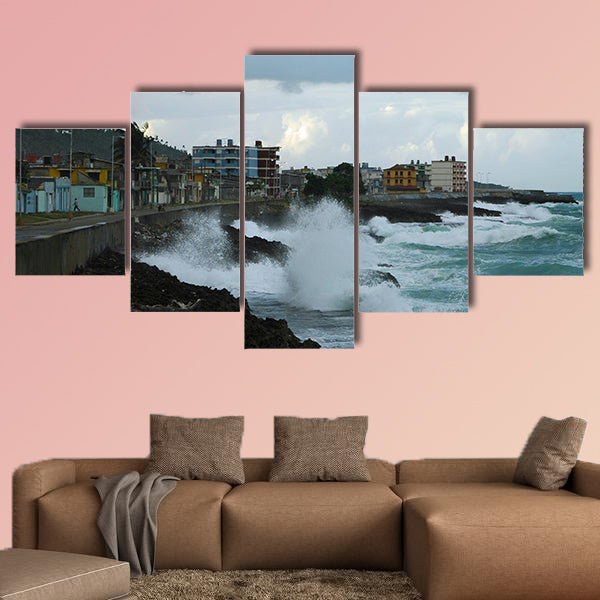 Coastline and cityscape of Baracoa on Cuba multi panel canvas wall art