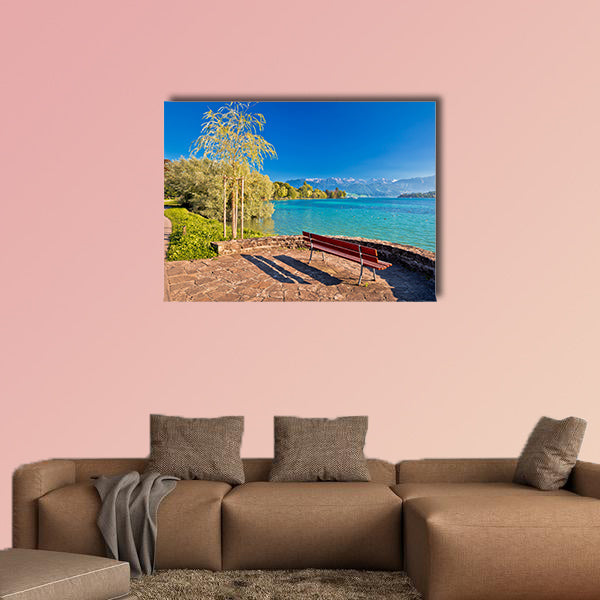 Lake Lucerne bench and waterfront view, Switzerland multi panel canvas wall art
