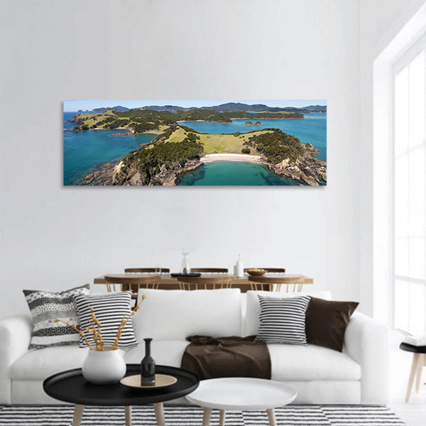 View over Urupukapuka Island, Bay of Islands, New Zealand panoramic canvas wall art