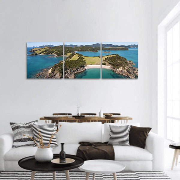 View over Urupukapuka Island, Bay of Islands, New Zealand panoramic canvas wall art