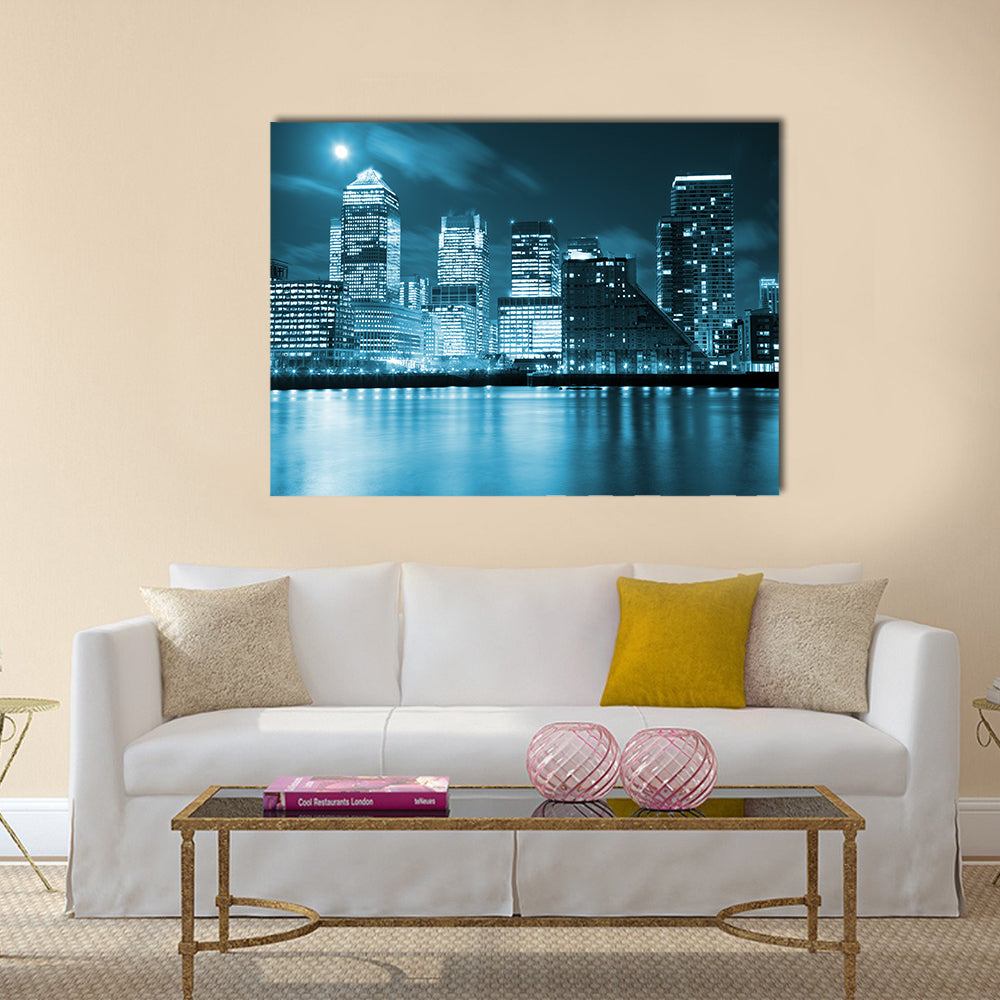 Full moon over London skyscrapers multi panel canvas wall art
