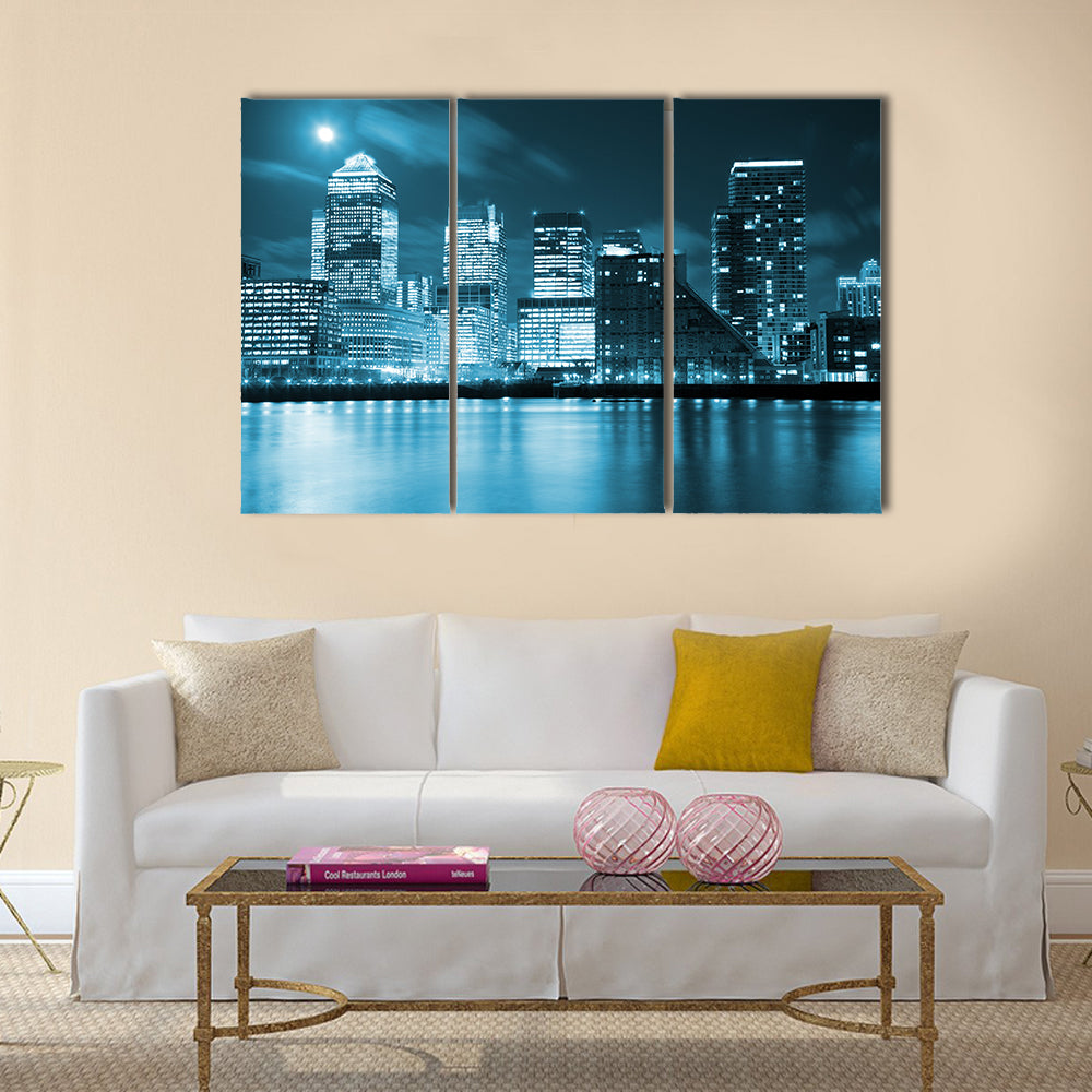 Full moon over London skyscrapers multi panel canvas wall art