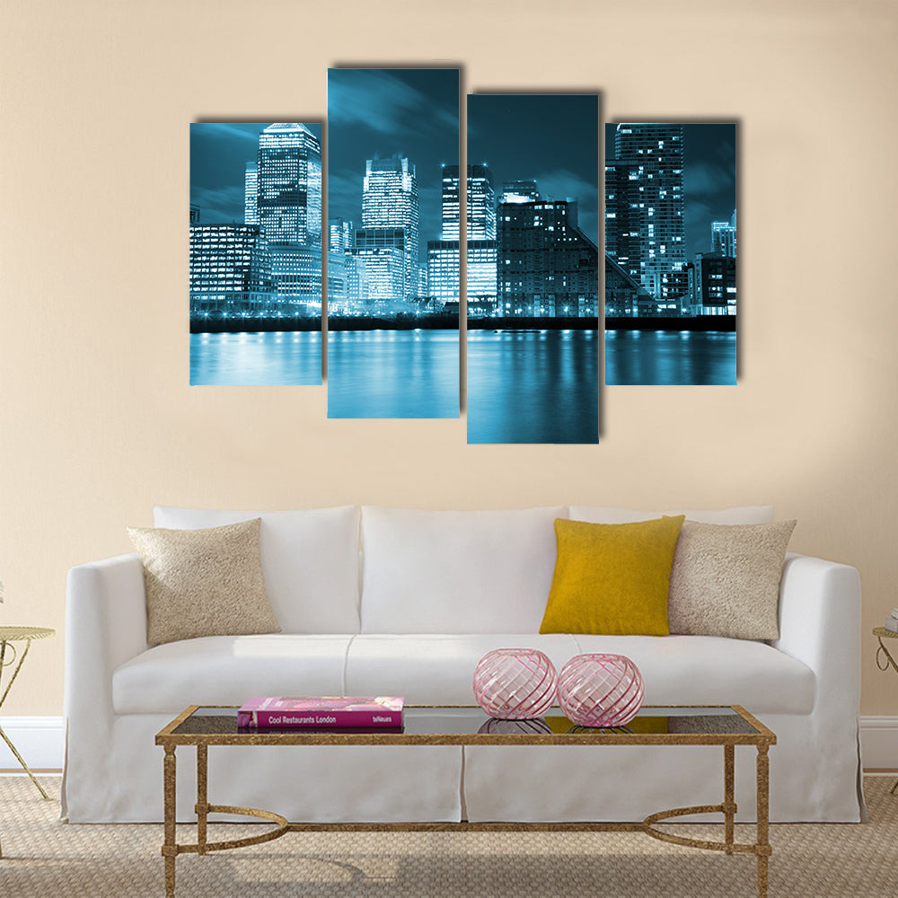 Full moon over London skyscrapers multi panel canvas wall art