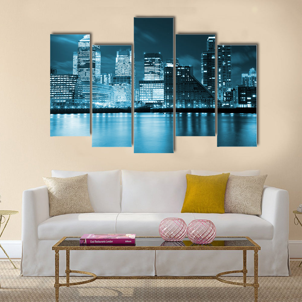 Full moon over London skyscrapers multi panel canvas wall art