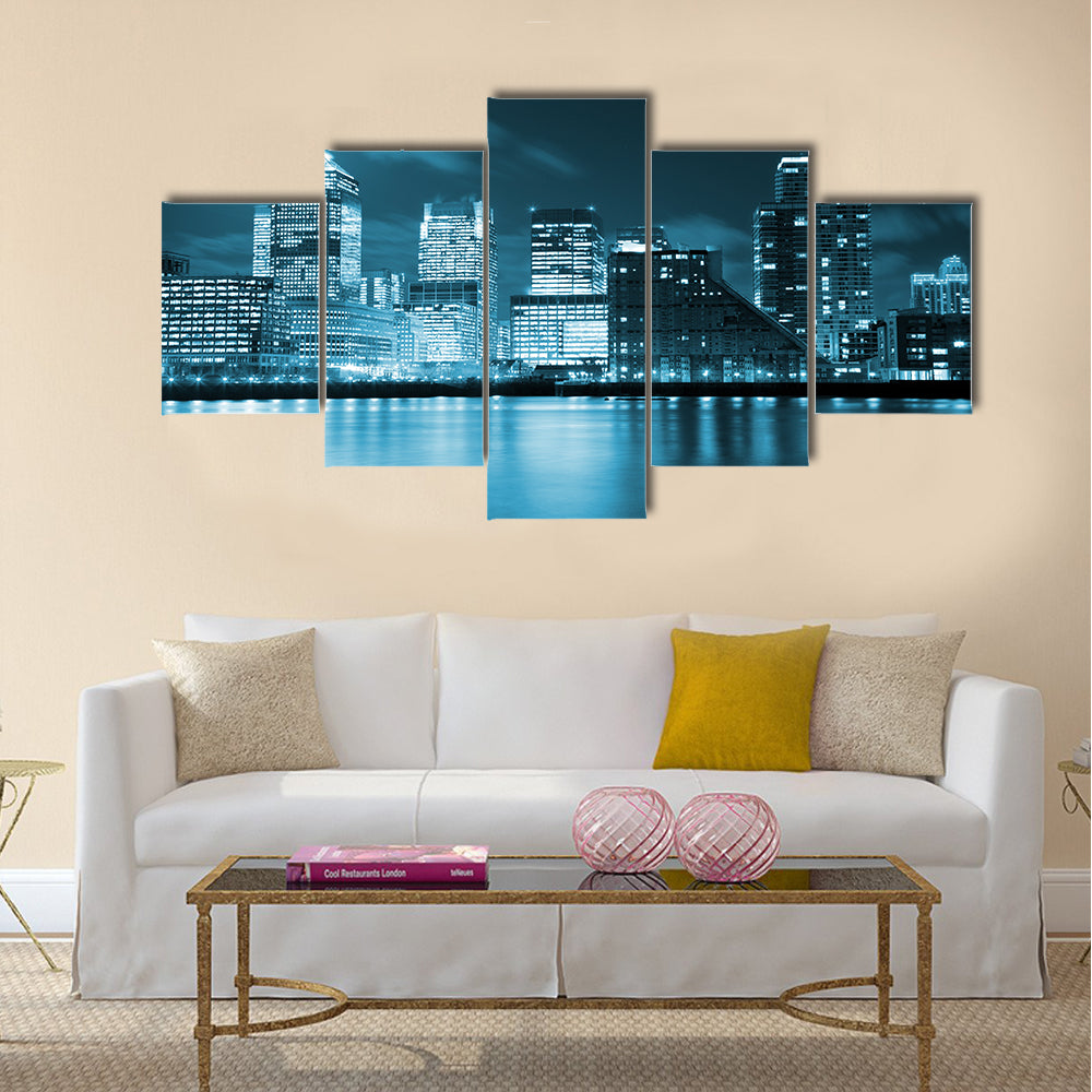 Full moon over London skyscrapers multi panel canvas wall art