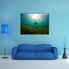 A Young woman dives down to explore the se grass bad in Honduras Multi panel canvas wall art