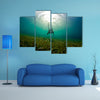 A Young woman dives down to explore the se grass bad in Honduras Multi panel canvas wall art