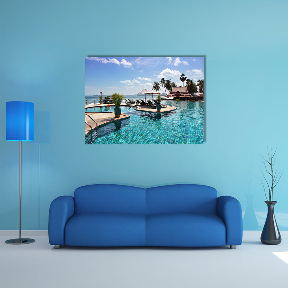 Tropical resort, a Poolside with beautiful sea view, multi panel canvas wall art