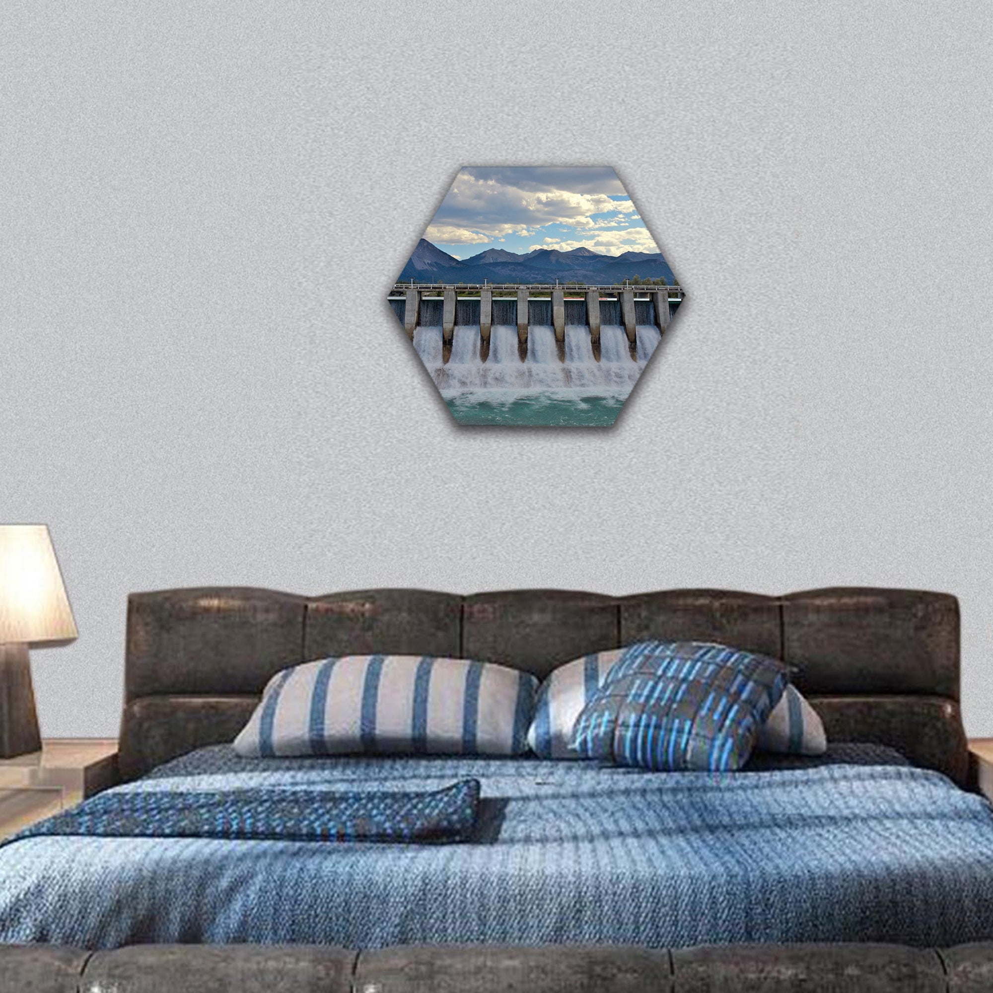 Spillway of a hydro electric dam hexagonal canvas wall art