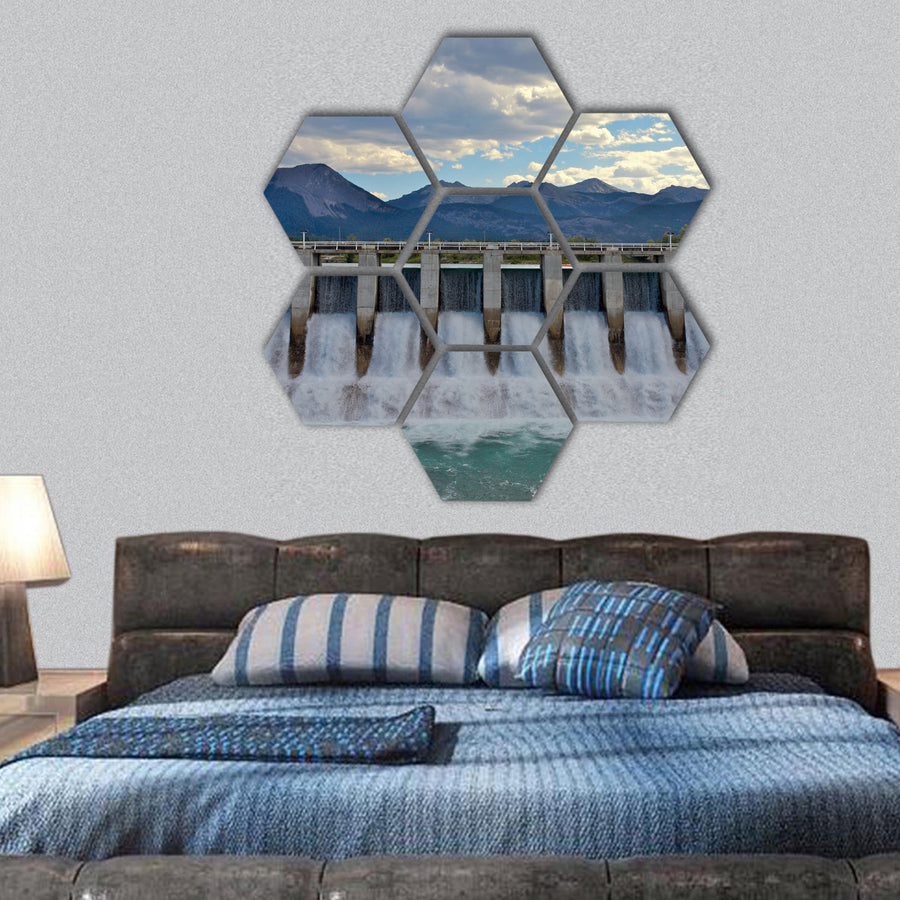 Spillway of a hydro electric dam hexagonal canvas wall art