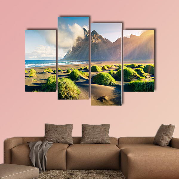 Impressive summer view of green dunes on the Stokksnes wall art