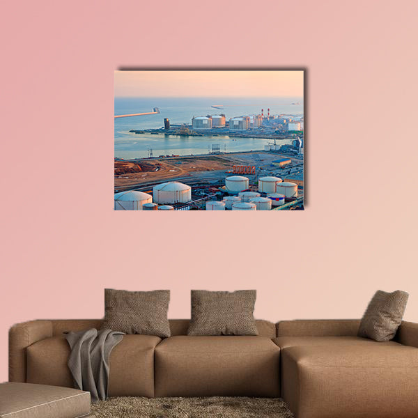 LNG Tanks at the Port of Barcelona at Sunset multi panel canvas wall art
