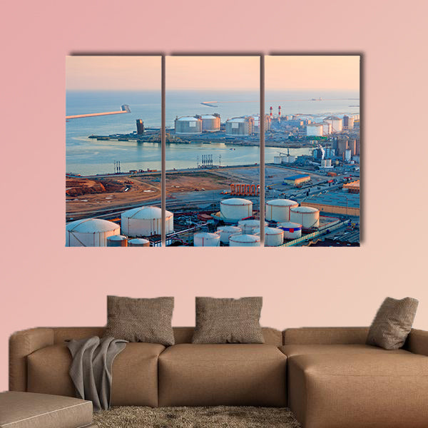 LNG Tanks at the Port of Barcelona at Sunset multi panel canvas wall art