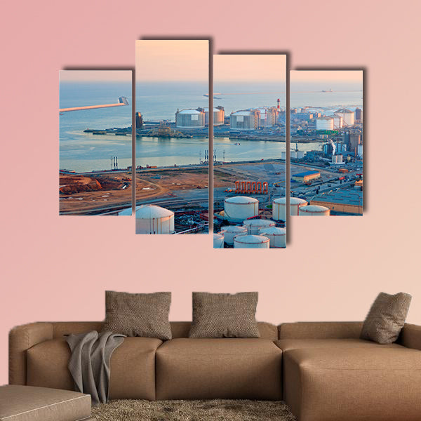 LNG Tanks at the Port of Barcelona at Sunset multi panel canvas wall art