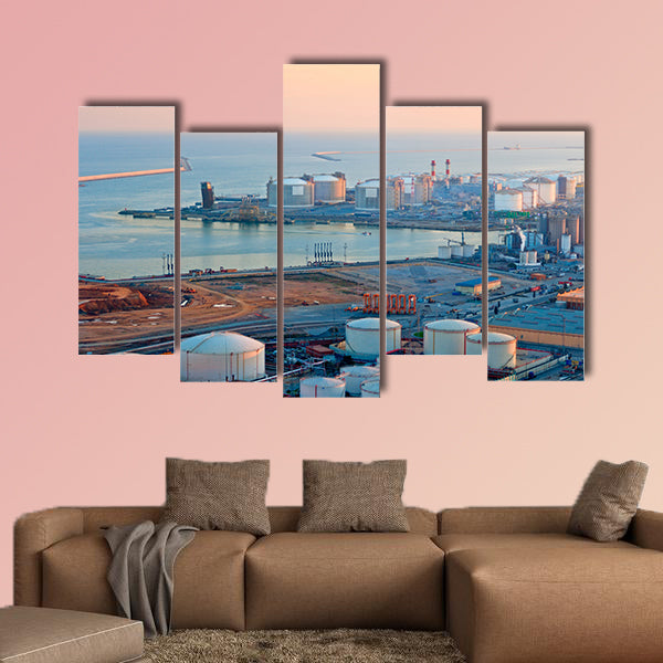 LNG Tanks at the Port of Barcelona at Sunset multi panel canvas wall art