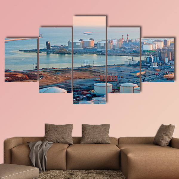 LNG Tanks at the Port of Barcelona at Sunset multi panel canvas wall art