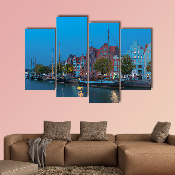 Historical cityscape with traditional sailing ships, wall art