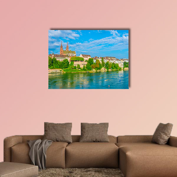 Riverside of Rhine in Basel, Switzerland multi panel canvas wall art