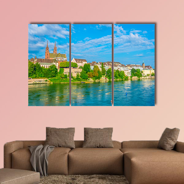 Riverside of Rhine in Basel, Switzerland multi panel canvas wall art