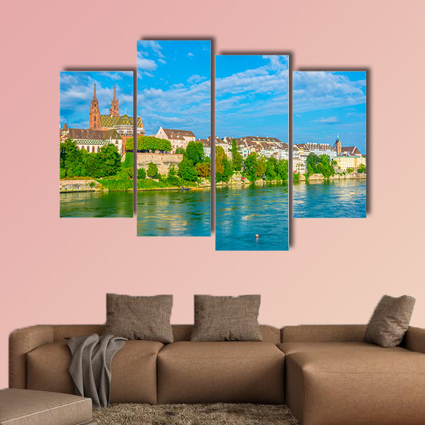 Riverside of Rhine in Basel, Switzerland multi panel canvas wall art