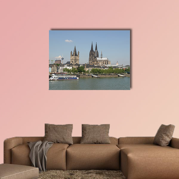 View of the city from river Rhine, with the cathedral multi panel canvas wall art