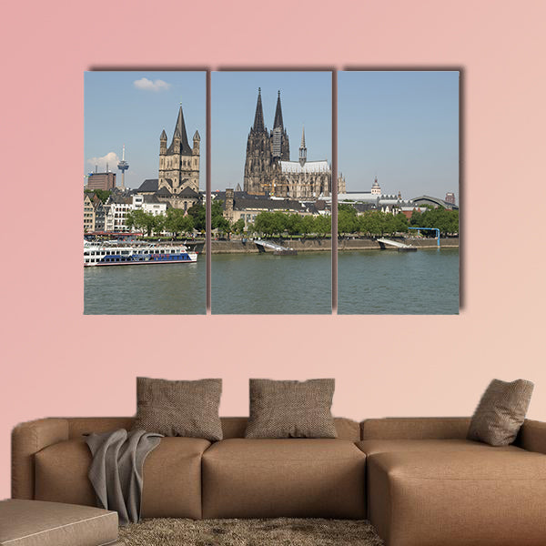 View of the city from river Rhine, with the cathedral multi panel canvas wall art