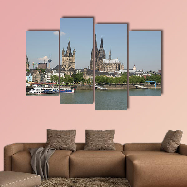 View of the city from river Rhine, with the cathedral multi panel canvas wall art