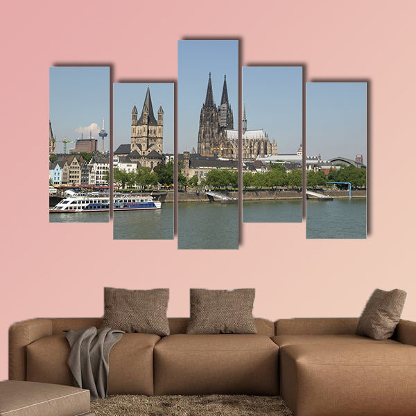 View of the city from river Rhine, with the cathedral multi panel canvas wall art