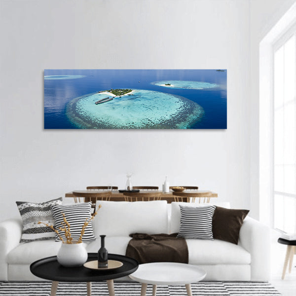 Coral reef atolls in Maldives panoramic canvas wall art
