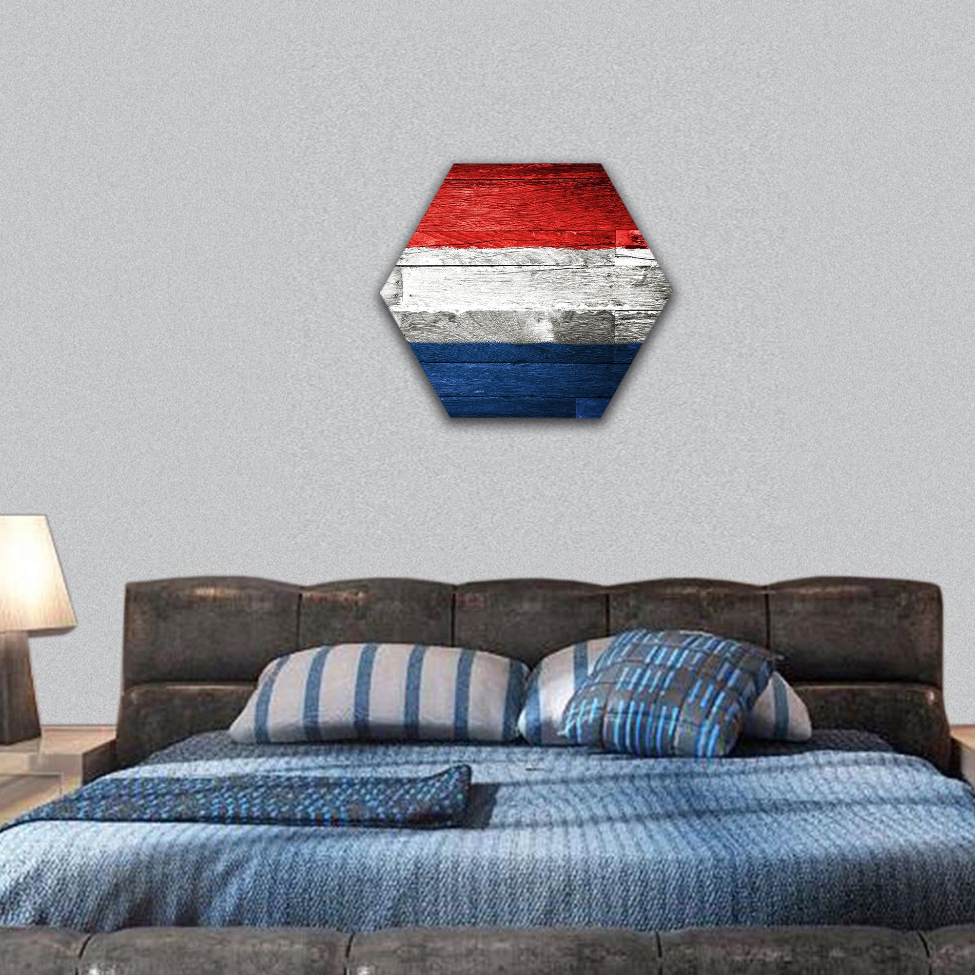Netherlands flag painted on old wood background hexagonal canvas wall art