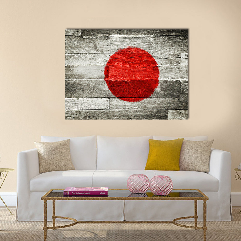 Japan flag painted on old wood background Multi Panel Canvas Wall Art