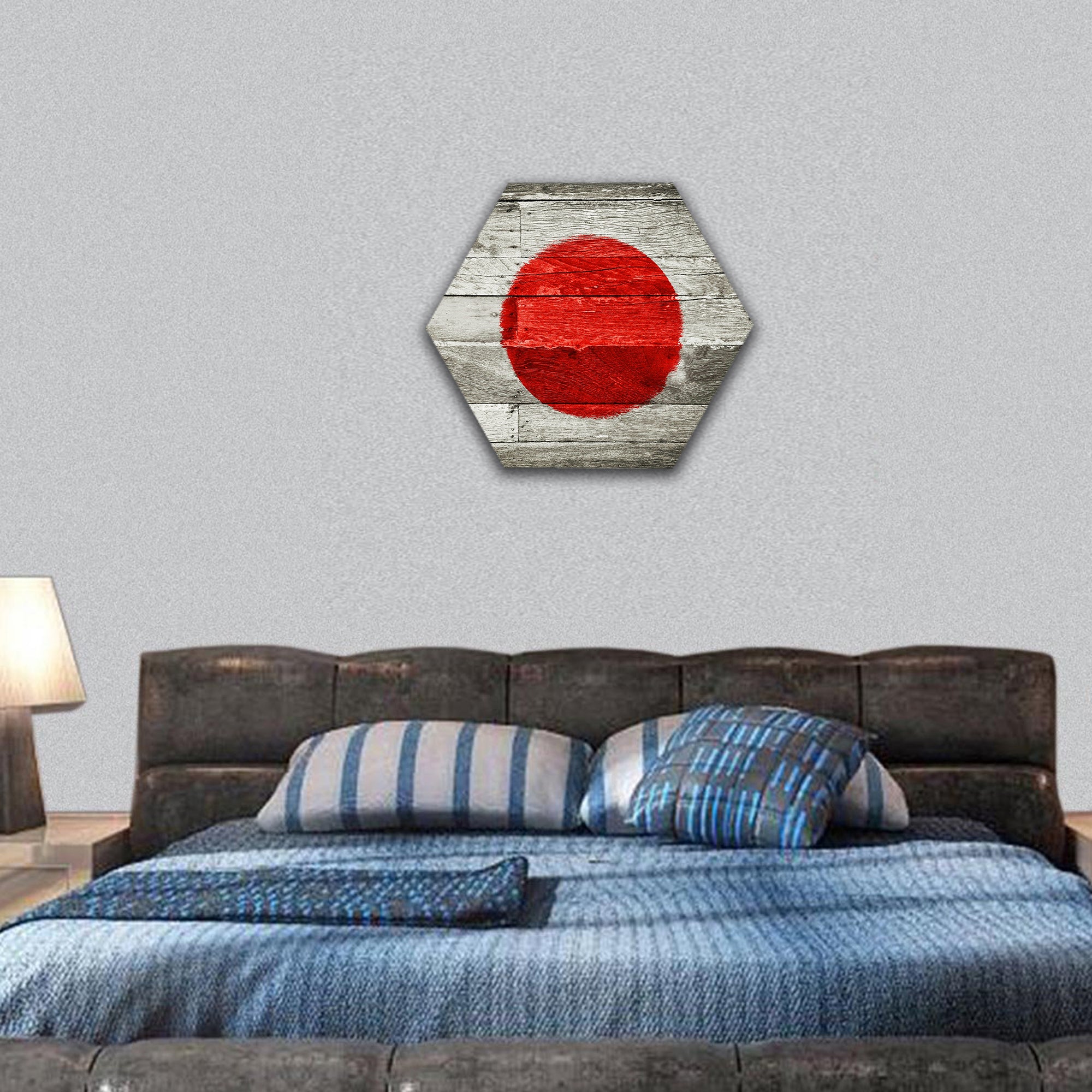 Japan flag painted on old wood background hexagonal canvas wall art