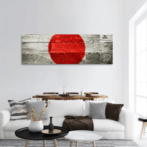 Japan flag painted on old wood panoramic canvas wall art