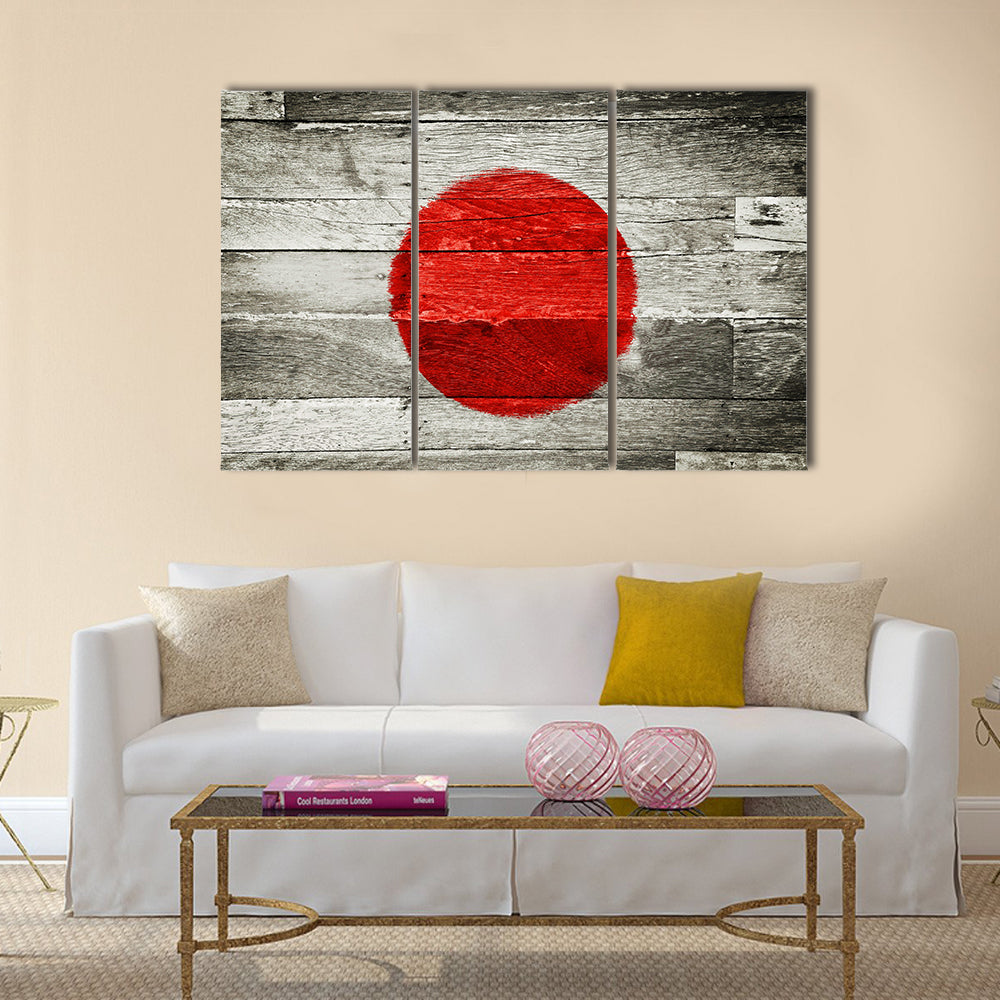 Japan flag painted on old wood background Multi Panel Canvas Wall Art